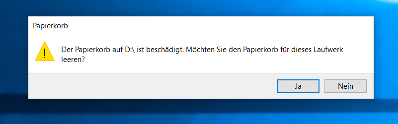 Papierkorb ist beschädigt