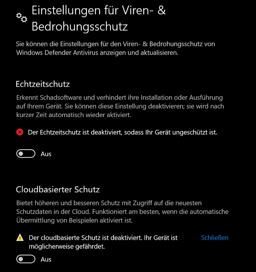 Windows Defender nicht aktiverbar.