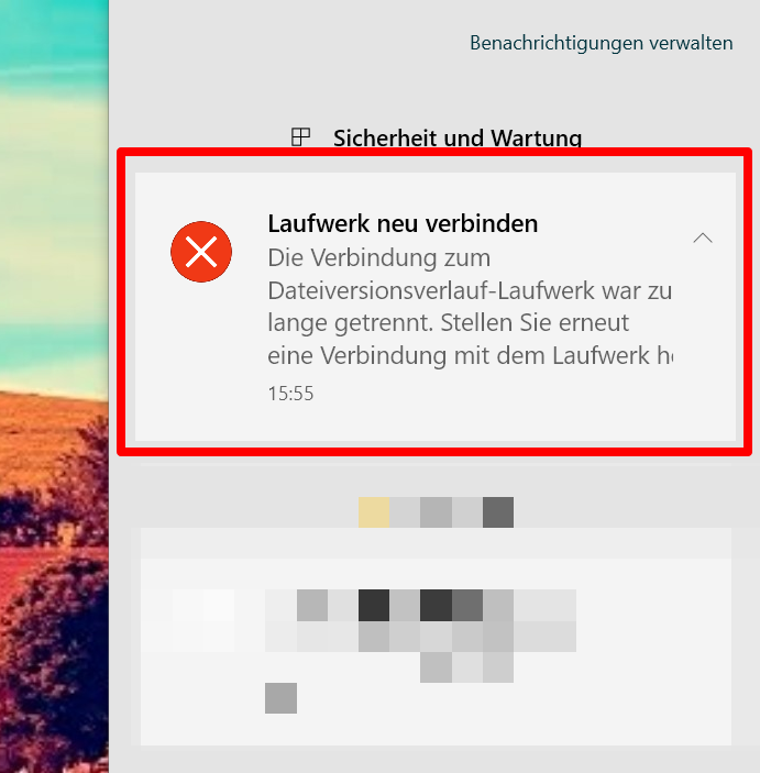 Dateiversionslaufwerk war zu lange getrennt...