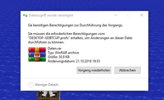 Kein Zugriff auf Dektop und unterordner