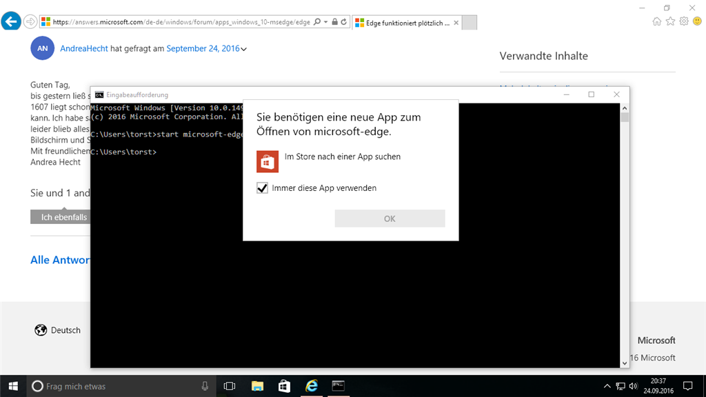 Edge funktioniert plötzlich nicht mehr