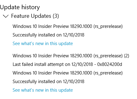 Insider Preview Build 18290 lässt sich nicht installieren.