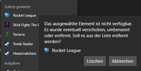 Windows "Schnellstartverknüpfungen" gehen nicht