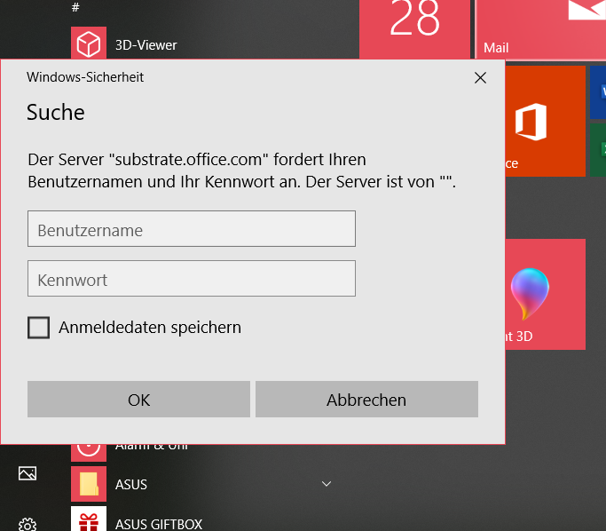 Eigenartiges Fenster öffnet sich und Server fragt nach Benutzernamen und Passwort