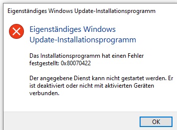 Windows Update stellt sich immer auf Deaktiviert