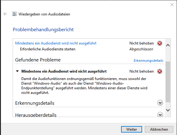 Windows-Audiodienst - Mein Rechner hat einen Fehler bei den Audio einstellungen.