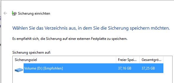 Datensicherung auf eine externe Festplatte bei Windows 10