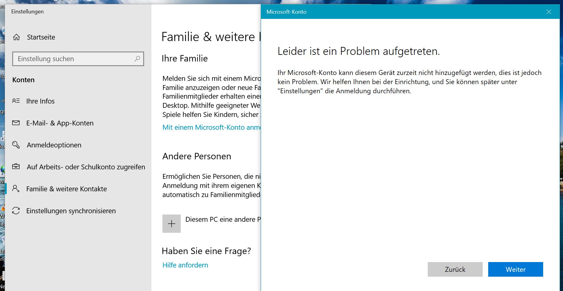 Mit Outlook Konto als Administrator unter Win10 Home registriert, unter Konten/Email und...