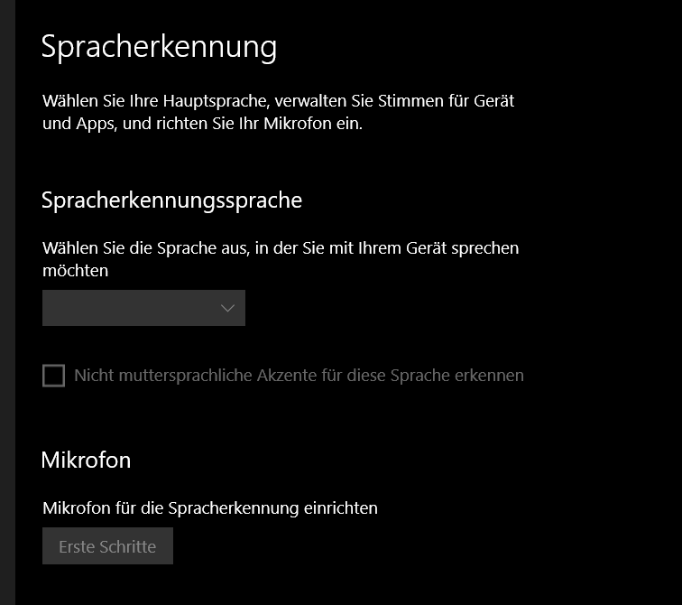 Spracherkennung einrichten -> Erste Schritte funktioniert nicht