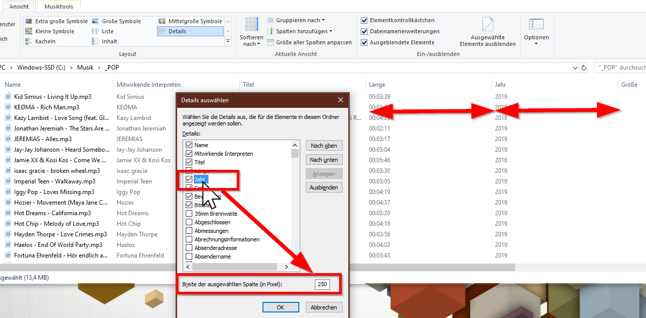 Windows Explorer: Spaltenbreite manuell verkleinern