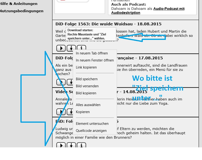 Ziel speichern unter ....