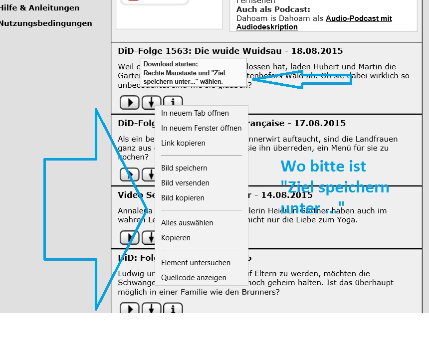 Ziel speichern unter ....