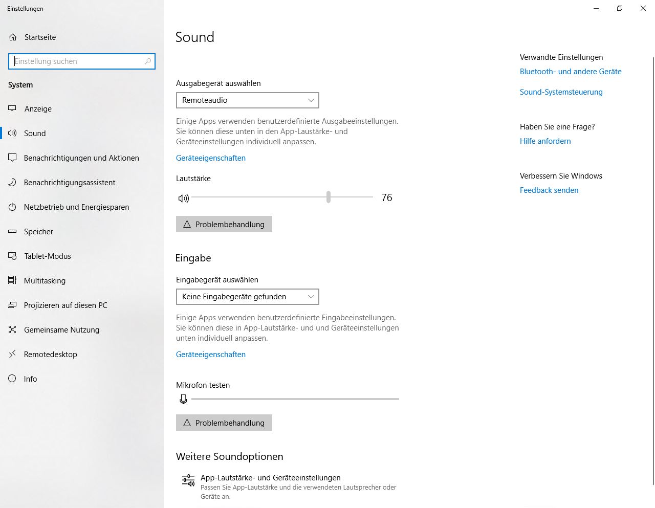 Remotedesktop Verbindung Audiowiedergabe/Audioaufzeichnung