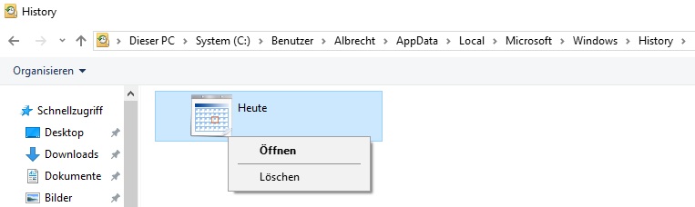 Ordner History lässt sich nicht löschen