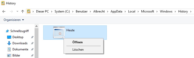 Inhalt des Ordners History lässt sich nicht löschen