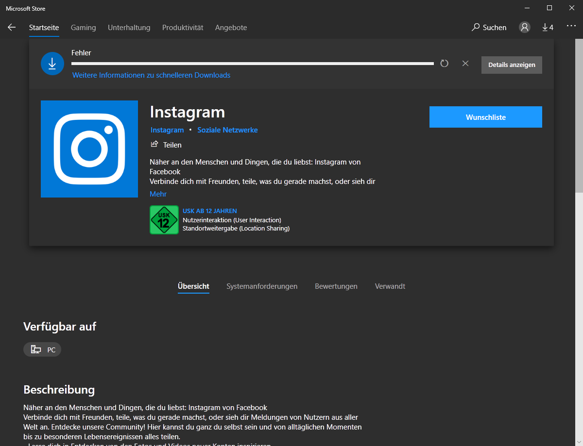 Fehler beim Download von Apps und Spielen im Microsoft Store  Windows 10 20H2