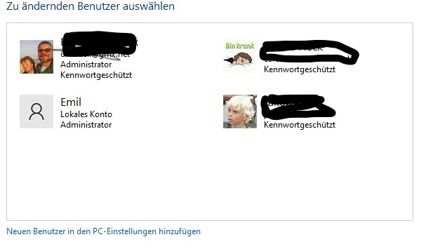 Login über Startseite von Win 10 PRO 20H2 funktioniert nur noch mit Hauptnutzer