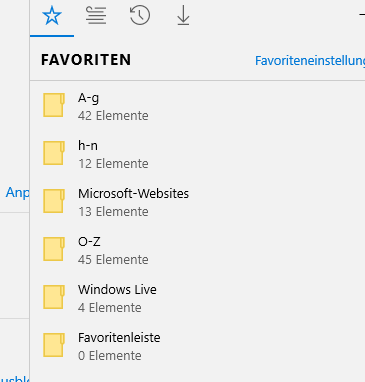 Edge - Favoritenleiste leer