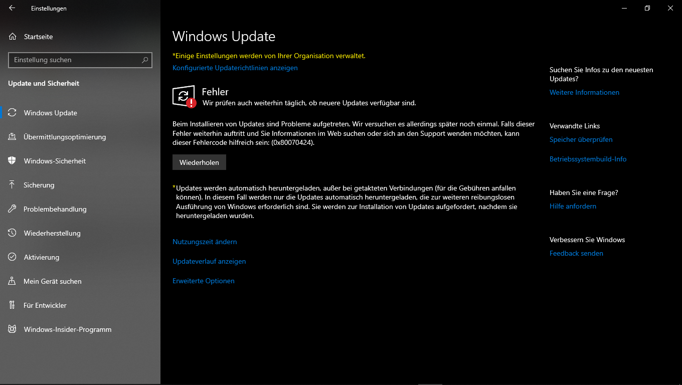 Update/Dienstfehler