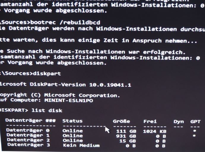 Mehrere Startfehler - Inaccessible boot device, bcd-datei fehlt, windowsinstallationen: 0,...