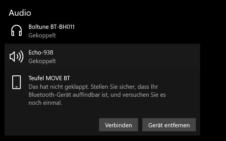 Bluetooth Kopfhörer werden nicht als Wiedergabegerät angezeigt