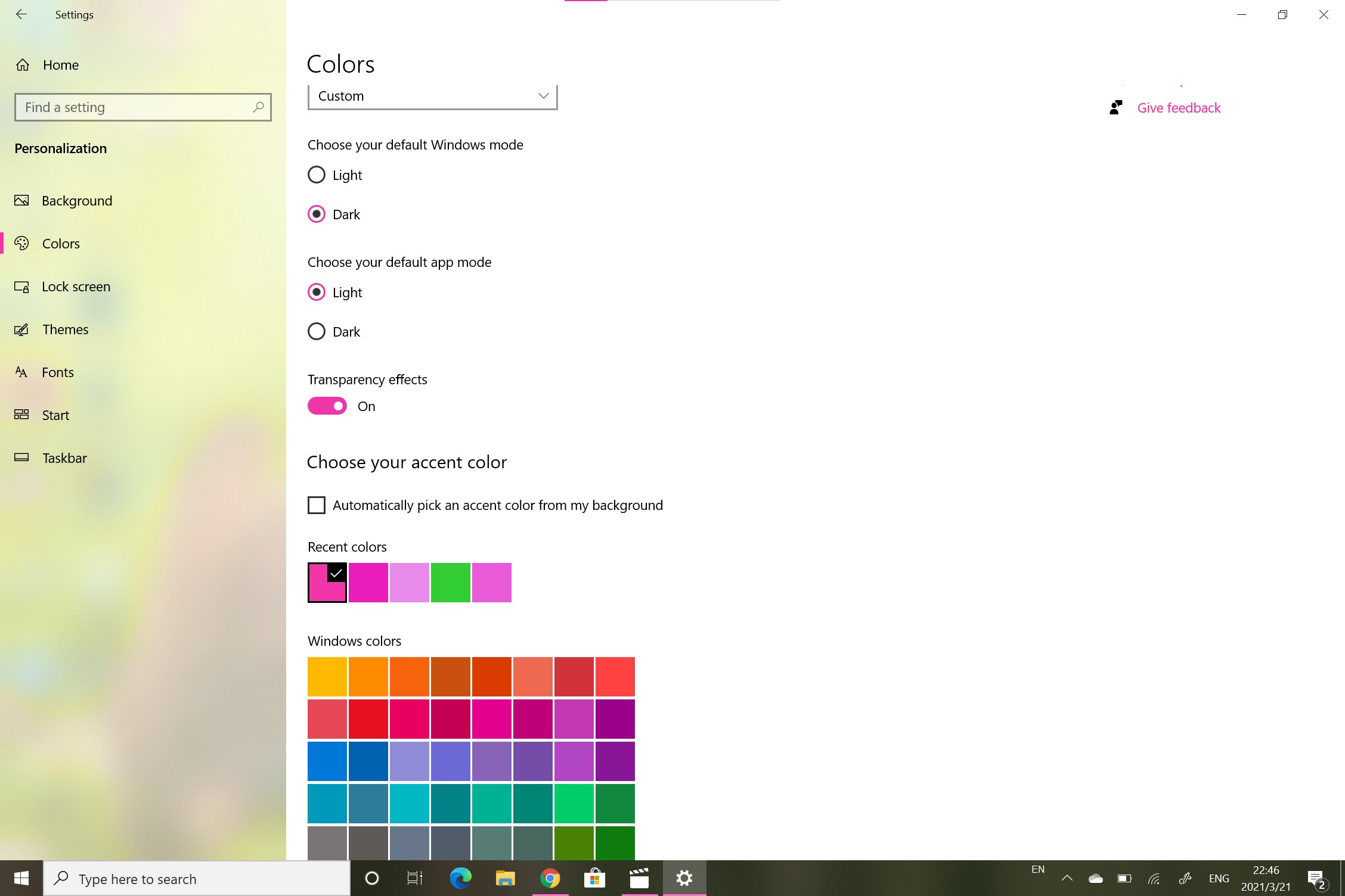 Color von Windows10 nach Update 20H2