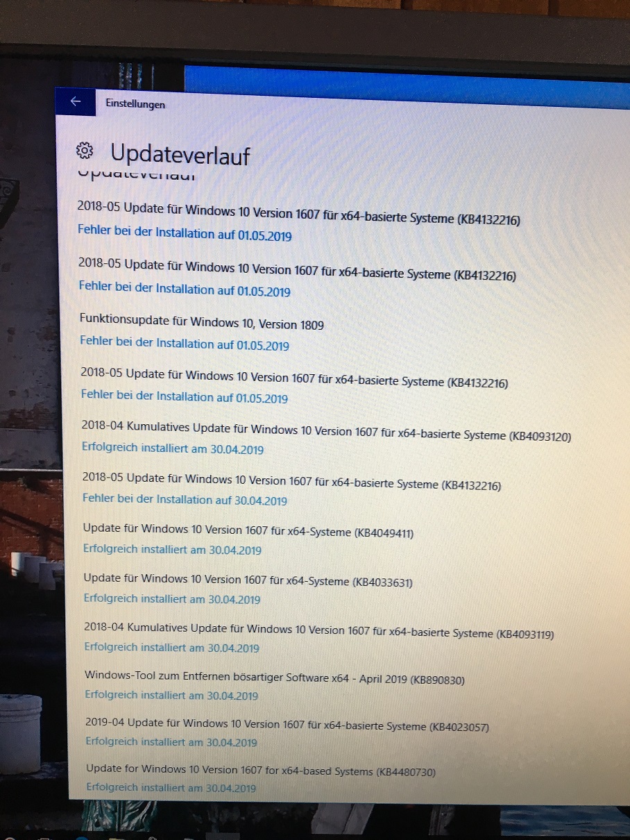 Abbruch des Updates aus April 2018