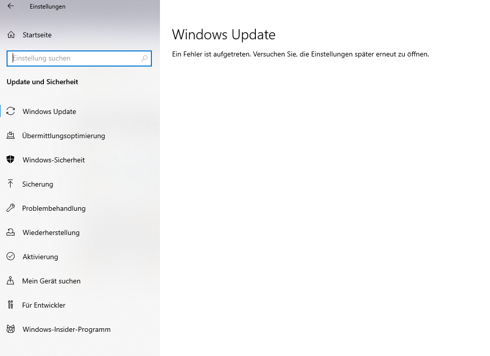 Windows Update Seite Fehler leeres Fenster!