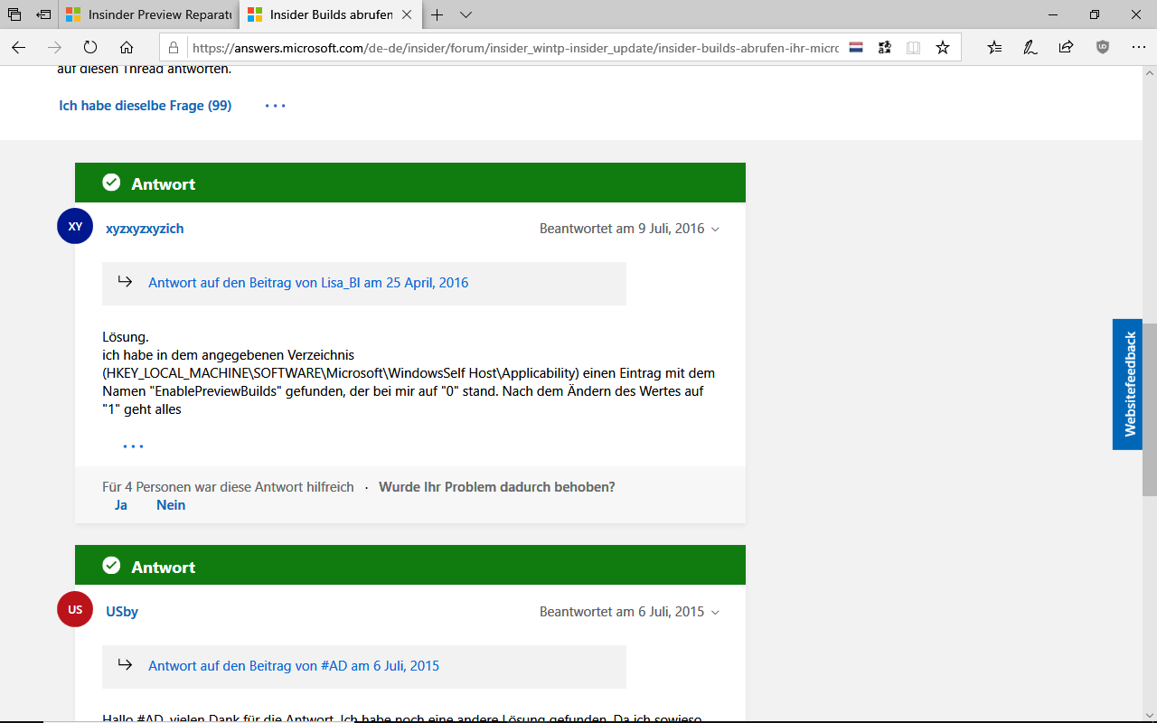 Insider Preview wird angezeigt Reparatur erforderlich aber wie?