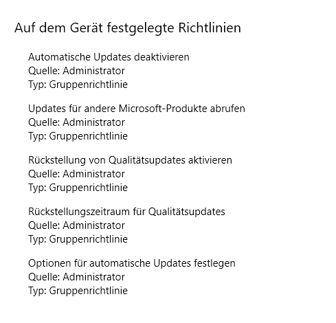 Windows Updates: "Einige Einstellungen werden von ihrer Organisation verwaltet" nicht lösbar