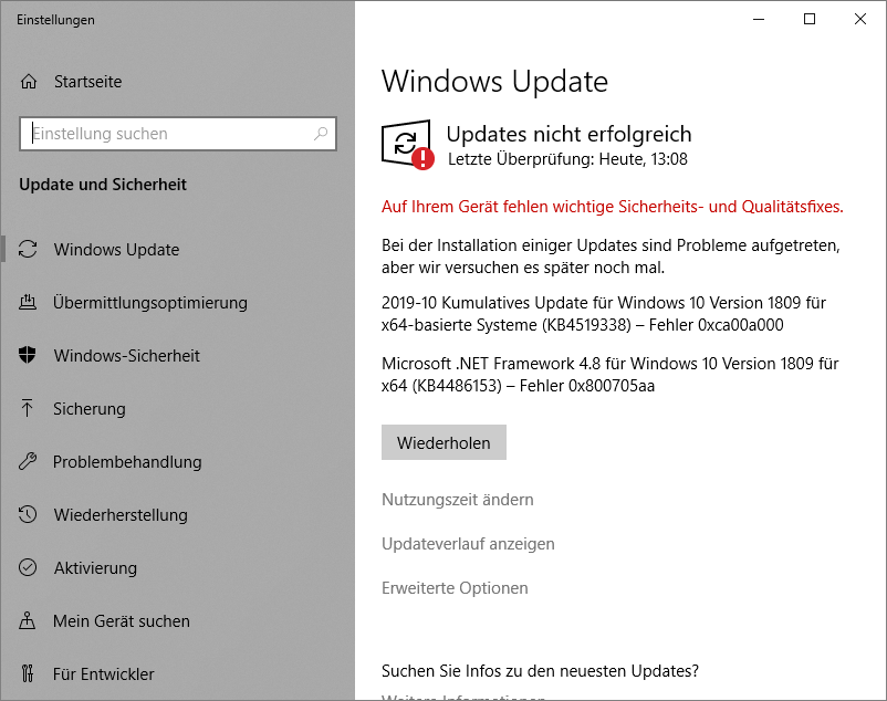 2019-10 Kumulatives Update für Windows 10 Version 1809 für x64-basierte Systeme (KB4519338)...