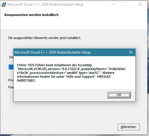 Ich kann Microsoft Visual C++ 2005 nicht installieren