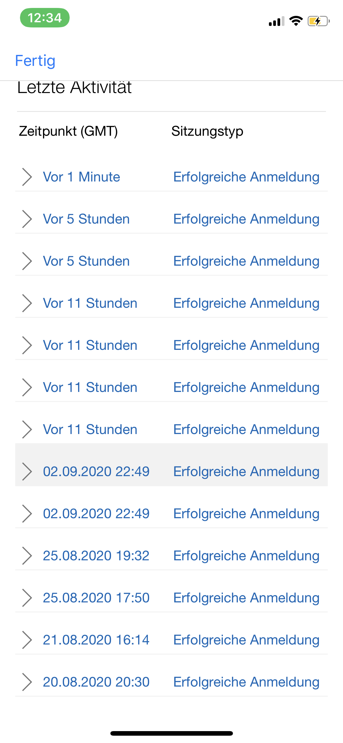 Seltsame Veränderung im anmelde Verlauf
