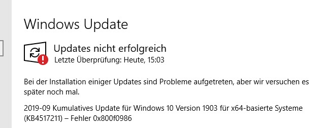 KB4517211 lässt sich nicht installieren