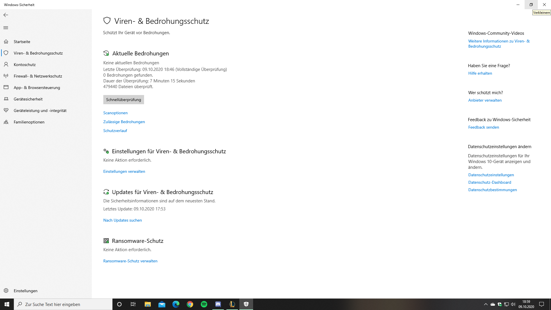 Weniger im Windows Defender