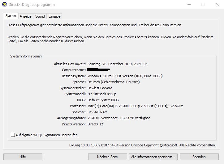 Hewlett Packard HP EliteBook 8460p - Webcam nach Upgrade zu Windows 10 Pro nicht mehr...