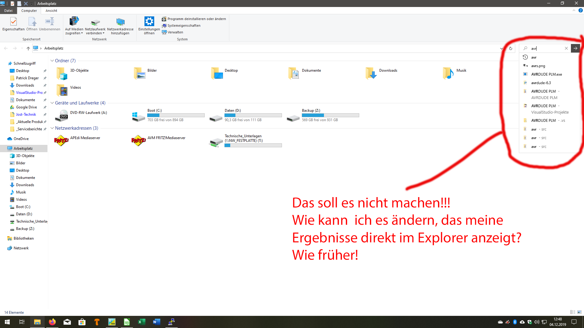 Windows 10 Suchergebinsse Problem