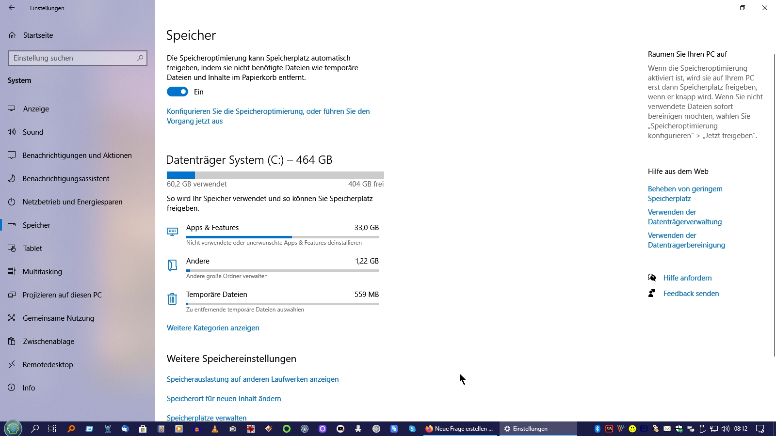 Datenträger System Reinigung in Windows 10 funktioniert nicht.