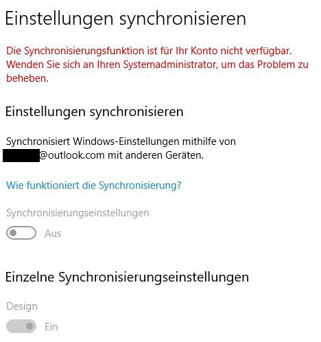 Einstellungen mit outlook.com User syncen ...