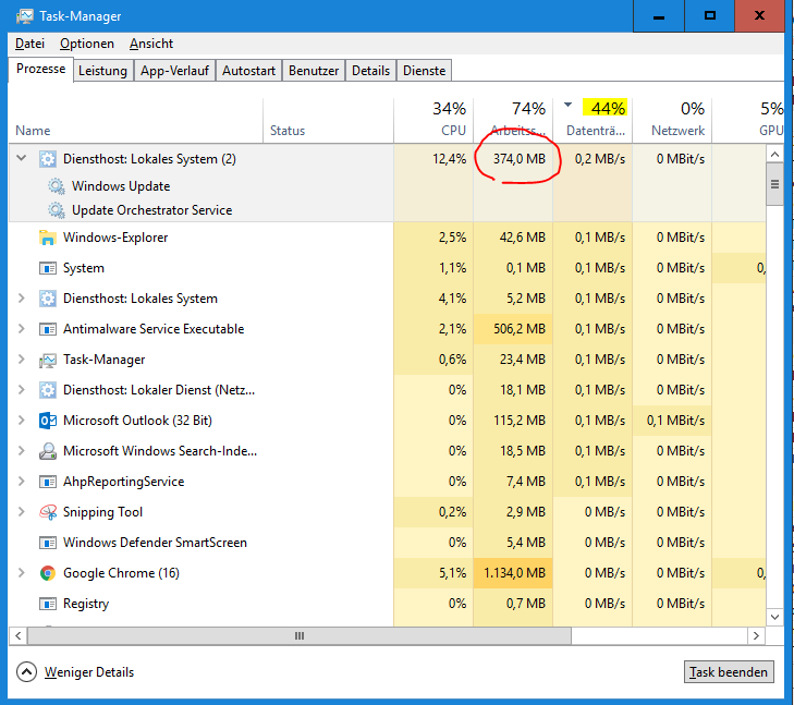 Probleme mit Windows Update Service (Surface Pro, Windows 10)