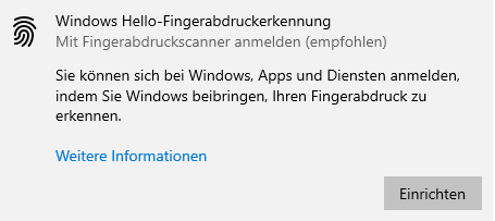 Fingerabdruckerkennung einrichten - funktioniert nicht