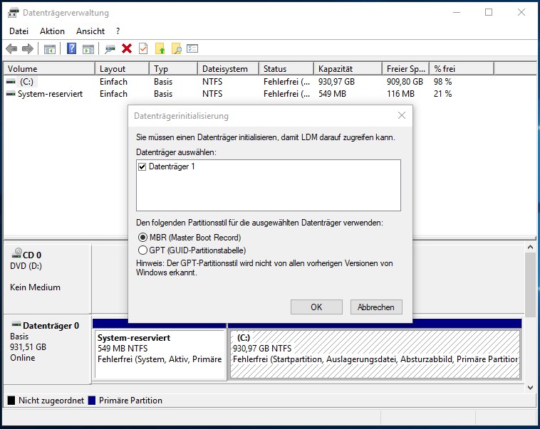 Externe Festplatte WD Elements 2TB wird von Windows 10 nicht initialisiert