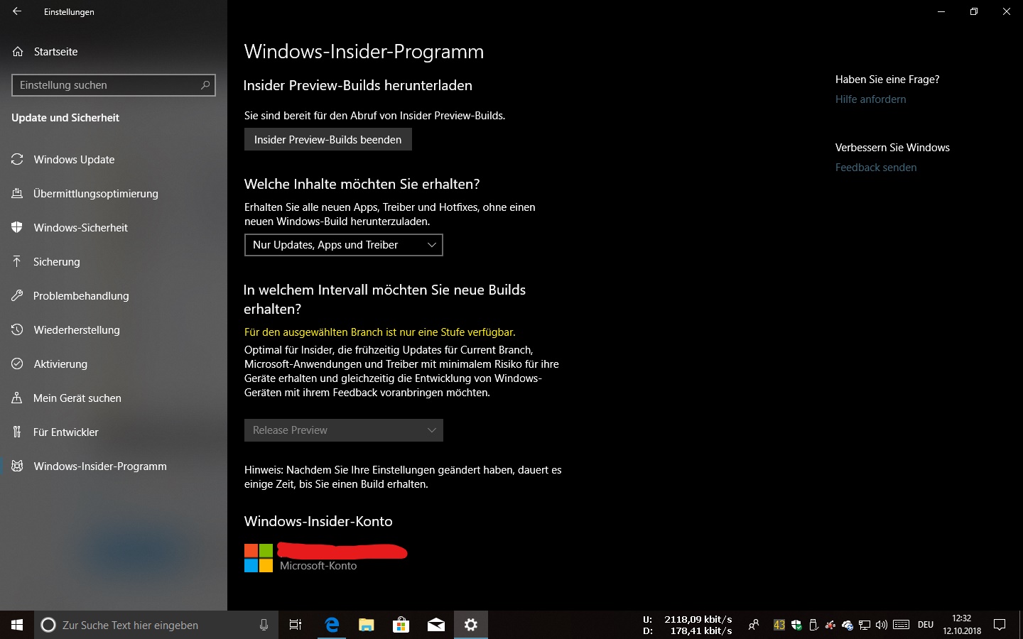 Windows Insider Programm - Einstellung "Nur Updates, Apps und Treiber" lässt n´sich nicht...