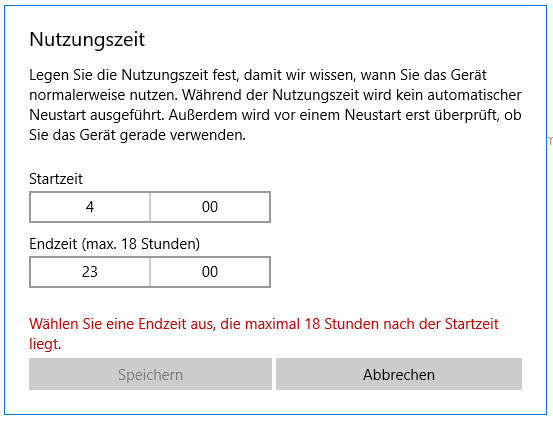 Laut Microsoft Windows 10 darf der Arbeitstag nicht länger als 18 Stunden dauern