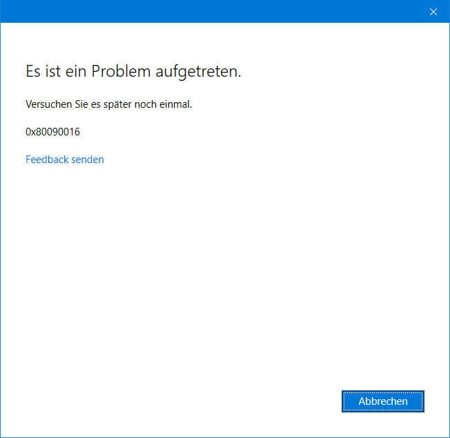 0x80090016 Fehler beim Reparieren von dem Microsoft Konto.