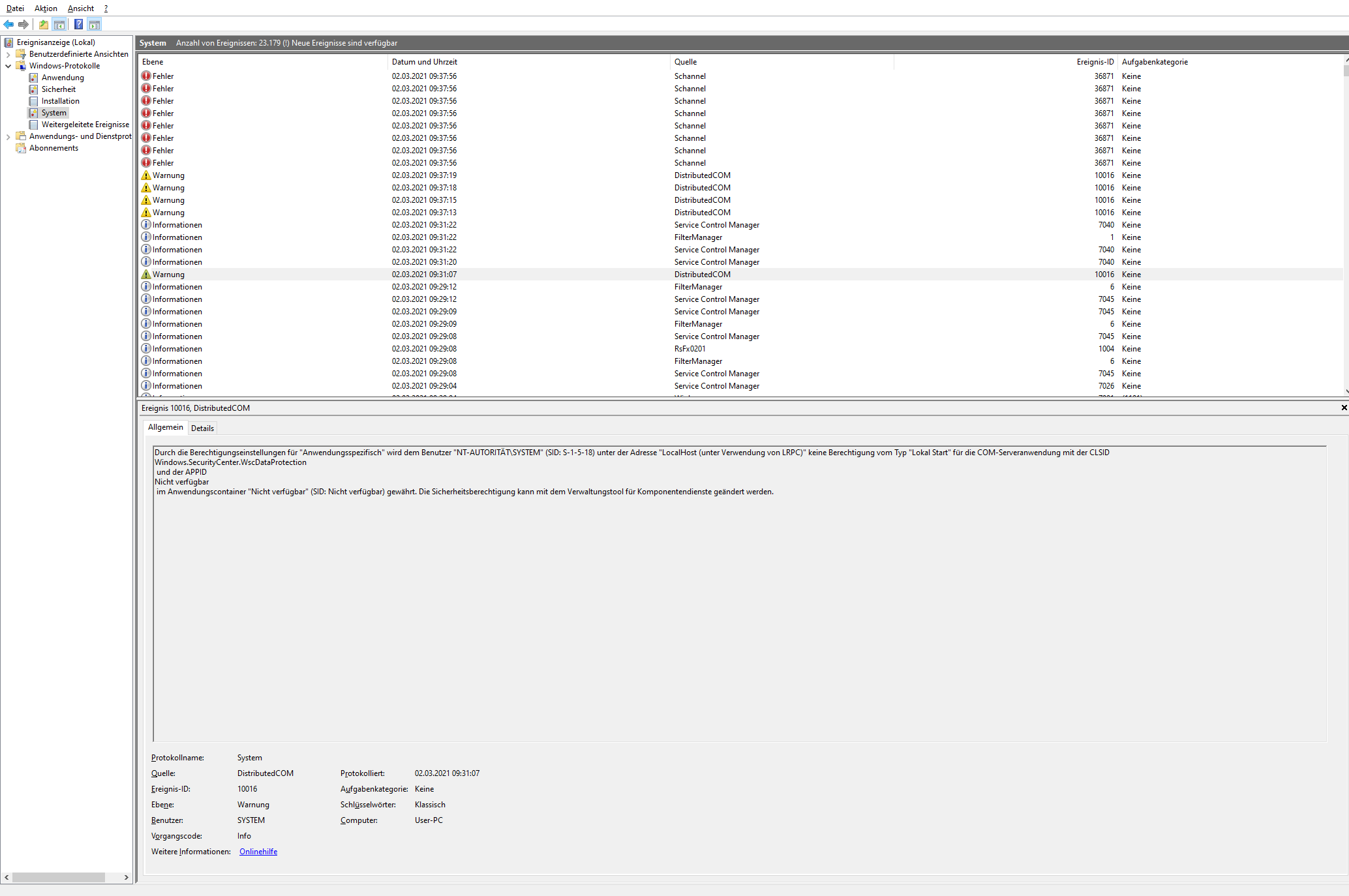 System Ereignis-ID 10016 DistributedCOM "Berechtigungseinstellungen"
