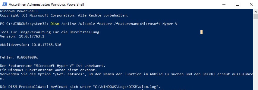 Windows 10 Hypervisor lässt sich nicht deaktivieren?