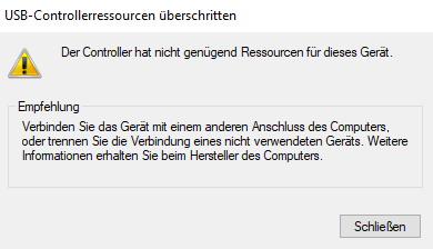 Nicht genügend controller Ressourcen für dieses Gerät.