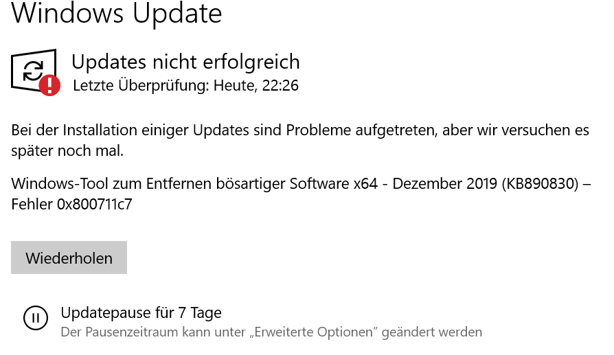 Seit Wochen kommt eine Meldung nach Updates